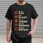 Eat Sleep Anime Gaming Repeat Shirt for Men – Eat Sleep Anime Shirts for Men – Japanese Otaku for Anime Lovers – Unisex Japanese Graphic Tshirt Women - Women (Black-XL)