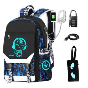 CHENGXiYANG Anime Luminous Backpack Waterproof.Cool Backpacks15.6 in Large capacity Laptopeight Backpack.with USBChargingHeadphones Port.Luminous Backpack.Security Lock