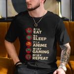 Eat Sleep Anime Gaming Repeat Shirt for Men – Eat Sleep Anime Shirts for Men – Japanese Otaku for Anime Lovers – Unisex Japanese Graphic Tshirt Women - Women (Black-XL)