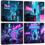 Japanese Anime Poster Cyberpunk Wall Art Tokyo Neon Night City Pictures Cool Boys Gaming Room Decor Abstract Futuristic Poster Modern City Painting Teens Bedroom Artwork Home Decoration 12x12" 4Pcs
