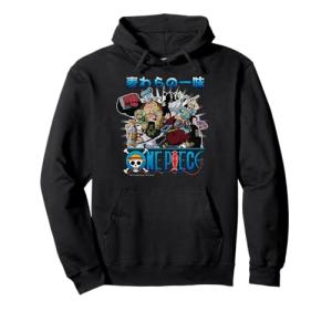 One Piece Anime Retro Straw Hat Crew Cast Collage Pullover Hoodie