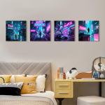 Japanese Anime Poster Cyberpunk Wall Art Tokyo Neon Night City Pictures Cool Boys Gaming Room Decor Abstract Futuristic Poster Modern City Painting Teens Bedroom Artwork Home Decoration 12x12" 4Pcs