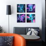 Japanese Anime Poster Cyberpunk Wall Art Tokyo Neon Night City Pictures Cool Boys Gaming Room Decor Abstract Futuristic Poster Modern City Painting Teens Bedroom Artwork Home Decoration 12x12" 4Pcs