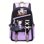 YWOIHL Cute Anime Style Backpack for Girls Cartoon Backpack for Teens Students Fashion School Bag with Pompom Charm (Black Purple)