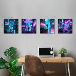 Japanese Anime Poster Cyberpunk Wall Art Tokyo Neon Night City Pictures Cool Boys Gaming Room Decor Abstract Futuristic Poster Modern City Painting Teens Bedroom Artwork Home Decoration 12x12" 4Pcs