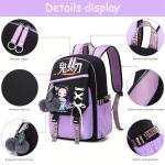 YWOIHL Cute Anime Style Backpack for Girls Cartoon Backpack for Teens Students Fashion School Bag with Pompom Charm (Black Purple)