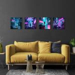 Japanese Anime Poster Cyberpunk Wall Art Tokyo Neon Night City Pictures Cool Boys Gaming Room Decor Abstract Futuristic Poster Modern City Painting Teens Bedroom Artwork Home Decoration 12x12" 4Pcs