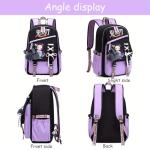 YWOIHL Cute Anime Style Backpack for Girls Cartoon Backpack for Teens Students Fashion School Bag with Pompom Charm (Black Purple)