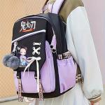YWOIHL Cute Anime Style Backpack for Girls Cartoon Backpack for Teens Students Fashion School Bag with Pompom Charm (Black Purple)