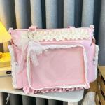 cute kawaii ita bag crossbody tote bag, pin display with Insert bow large messenger bag crossbody, cute tote bags with zipper ruffle y2k, kpop japanese trendy purse aesthetic