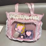cute kawaii ita bag crossbody tote bag, pin display with Insert bow large messenger bag crossbody, cute tote bags with zipper ruffle y2k, kpop japanese trendy purse aesthetic