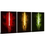 Cyberpunk Wall Art Red Yellow Green Light Saber Picture Anime Poster for Boys Room Decor Abstract Neon Lightsaber Artwork Pop Graffiti Wars Canvas Prints Modern Artwork Playroom Decorations 12x16" 3P