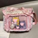 cute kawaii ita bag crossbody tote bag, pin display with Insert bow large messenger bag crossbody, cute tote bags with zipper ruffle y2k, kpop japanese trendy purse aesthetic