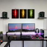 Cyberpunk Wall Art Red Yellow Green Light Saber Picture Anime Poster for Boys Room Decor Abstract Neon Lightsaber Artwork Pop Graffiti Wars Canvas Prints Modern Artwork Playroom Decorations 12x16" 3P