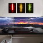 Cyberpunk Wall Art Red Yellow Green Light Saber Picture Anime Poster for Boys Room Decor Abstract Neon Lightsaber Artwork Pop Graffiti Wars Canvas Prints Modern Artwork Playroom Decorations 12x16" 3P