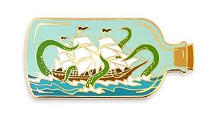 Pinsanity Ship In A Bottle Attacked by Sea Monster Enamel Lapel Pin