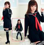 Classic Japanese School Girls Sailor Dress Shirts Uniform Anime Cosplay Costumes with Socks Set(Black)(L = Asia XL)(SSF08BK)