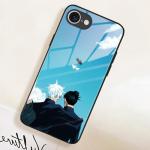 Akatxezy Anime Phone Case for iPhone 16e, Manga Design Tempered Glass Back with Soft Silicone Bumper, Shockproof Glossy Cover Shell