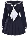 Classic Japanese School Girls Sailor Dress Shirts Uniform Anime Cosplay Costumes with Socks Set(Black)(L = Asia XL)(SSF08BK)