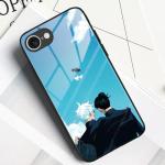 Akatxezy Anime Phone Case for iPhone 16e, Manga Design Tempered Glass Back with Soft Silicone Bumper, Shockproof Glossy Cover Shell