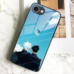 Akatxezy Anime Phone Case for iPhone 16e, Manga Design Tempered Glass Back with Soft Silicone Bumper, Shockproof Glossy Cover Shell