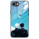 Akatxezy Anime Phone Case for iPhone 16e, Manga Design Tempered Glass Back with Soft Silicone Bumper, Shockproof Glossy Cover Shell