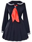 Classic Japanese School Girls Sailor Dress Shirts Uniform Anime Cosplay Costumes with Socks Set(Black)(L = Asia XL)(SSF08BK)