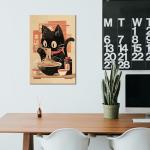 Japanese Noodle Black Cat Canvas Wall Art, Vintage Japanese Cat Canvas Wall Art,Quirky Black Cat Eating Ramen Poster, Retro Cute Tokyo For Kitchen Posters Prints for Kids Teens Room Boys Girls Bedroom Decoration 12x16in