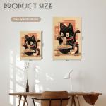 Japanese Noodle Black Cat Canvas Wall Art, Vintage Japanese Cat Canvas Wall Art,Quirky Black Cat Eating Ramen Poster, Retro Cute Tokyo For Kitchen Posters Prints for Kids Teens Room Boys Girls Bedroom Decoration 12x16in