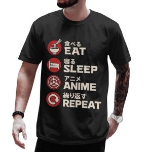 Eat Sleep Anime Repeat Shirt Men - Eat Sleep Shirts for Men - Japanese Graphic T Shirts for Women - Japanese Christmas Tshirt - Funny Otaku Xmas Gifts for Women Anime Fans (Black-2XL)