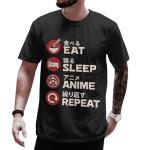 Eat Sleep Anime Repeat Shirt Men - Eat Sleep Shirts for Men - Japanese Graphic T Shirts for Women - Japanese Christmas Tshirt - Funny Otaku Xmas Gifts for Women Anime Fans (Black-2XL)