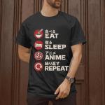 Eat Sleep Anime Repeat Shirt Men - Eat Sleep Shirts for Men - Japanese Graphic T Shirts for Women - Japanese Christmas Tshirt - Funny Otaku Xmas Gifts for Women Anime Fans (Black-2XL)