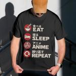 Eat Sleep Anime Repeat Shirt Men - Eat Sleep Shirts for Men - Japanese Graphic T Shirts for Women - Japanese Christmas Tshirt - Funny Otaku Xmas Gifts for Women Anime Fans (Black-2XL)