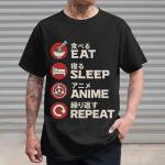 Eat Sleep Anime Repeat Shirt Men - Eat Sleep Shirts for Men - Japanese Graphic T Shirts for Women - Japanese Christmas Tshirt - Funny Otaku Xmas Gifts for Women Anime Fans (Black-2XL)