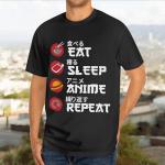 Eat Sleep Anime Repeat Shirt for Men – Funny Japanese Style Graphic Tee Shirt – Casual Anime T Shirts for Men – Japanese Animation Lover T-Shirt Gift for Friend (Black-L)