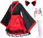 Japanese Anime red Black Kimono Fox Rabbit Cosplay Costume Furry Fox Ear with Socks 5XL