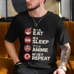 Eat Sleep Anime Repeat Shirt Men - Eat Sleep Shirts for Men - Japanese Graphic T Shirts for Women - Japanese Christmas Tshirt - Funny Otaku Xmas Gifts for Women Anime Fans (Black-2XL)