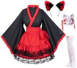 Japanese Anime red Black Kimono Fox Rabbit Cosplay Costume Furry Fox Ear with Socks 5XL