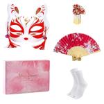 CRFASIBE Japanese Kimono Geisha Costume Asian Dress Cosplay Anime Halloween Costume Yukata Women Fancy Robe 5pcs(Red)