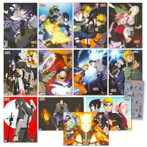 Naruto Posters For Bedroom Room Decor Bundle | 12 Posters for Walls Anime Poster Pack Set With Anime Stickers | Naruto Room Decorations Set