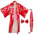 CRFASIBE Japanese Kimono Geisha Costume Asian Dress Cosplay Anime Halloween Costume Yukata Women Fancy Robe 5pcs(Red)