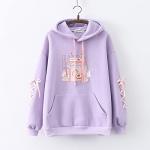 Cuteighteen Kawaii Bunny Hoodie Teens Lolita Hooded Sweatshirt Casual Cute Lace Up Sleeve Cartoon Print Pullover Top (Purple)