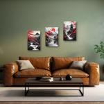 PBXBJY Japanese Canvas Wall Art 3 Pieces Japanese Landscape Painting Prints Red and Black Cherry Blossom Trees Building Pictures Living Room Office Decor Frame (12x16inchx3Pcs)