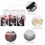 PBXBJY Japanese Canvas Wall Art 3 Pieces Japanese Landscape Painting Prints Red and Black Cherry Blossom Trees Building Pictures Living Room Office Decor Frame (12x16inchx3Pcs)