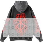 BNNNRNJA Unisex Anime Washed Hoodie Cosplay Costume Men Vintage Sweatshirts Long Sleeve Casual Hooded Pullover for Women(XXL,Black-A)