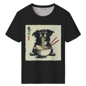 Girren Men's Funny Dog Ramen Graphic T-Shirts Japanese Kawaii Anime Dog T-Shirt Casual Summer Tees,Black5,XL