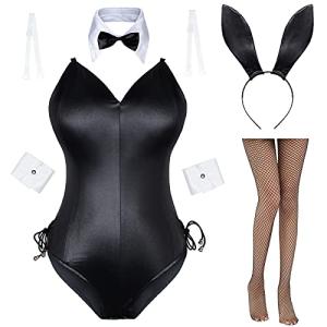 Womens Bunny Costume Girl Suit Senpai Cosplay Anime Role Costume One Piece Bodysuit Removable Padded with Stockings Set(2XL)