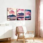3 Pcs Fuji Mountain Canvas Print Wall Art Japanese Cherry Blossom Artwork Anime Style Posters Prints16x24 Inch Framed Wall Decor for Bedroom Living Room Study Office and Zen Home