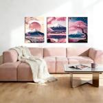 3 Pcs Fuji Mountain Canvas Print Wall Art Japanese Cherry Blossom Artwork Anime Style Posters Prints16x24 Inch Framed Wall Decor for Bedroom Living Room Study Office and Zen Home