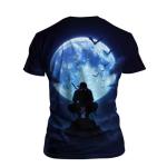 Blissboy Blue Moon Ninja T-Shirt for Men Full Moon Bats Graphic Tee Warrior Katana Shirt Night Shadow Samurai Streetwear Top,Blue,2XL